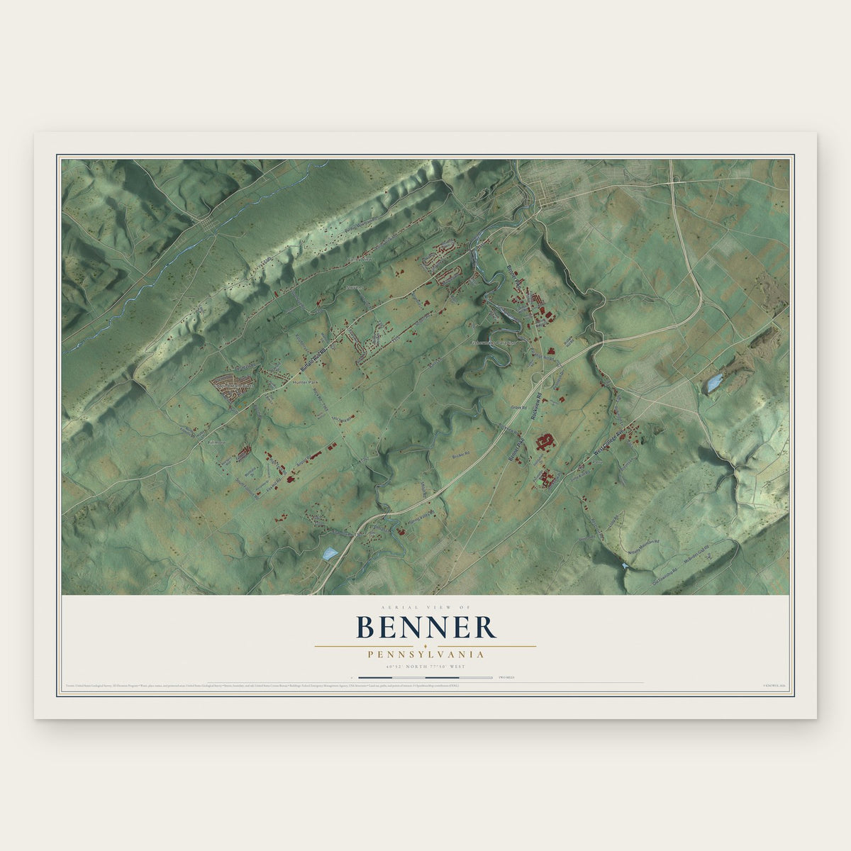 Benner, Pennsylvania map print, the full design