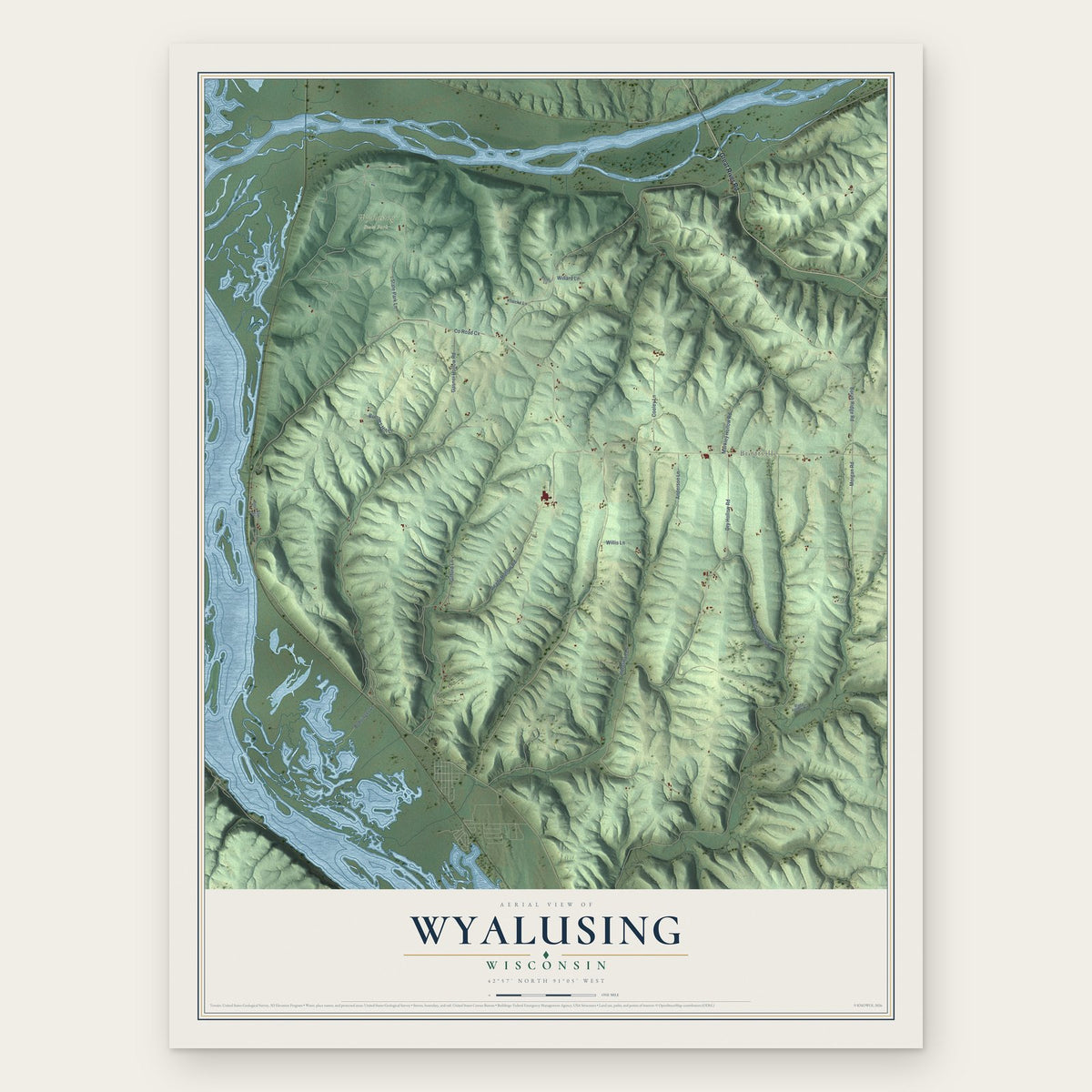 Wyalusing, Wisconsin map print, the full design