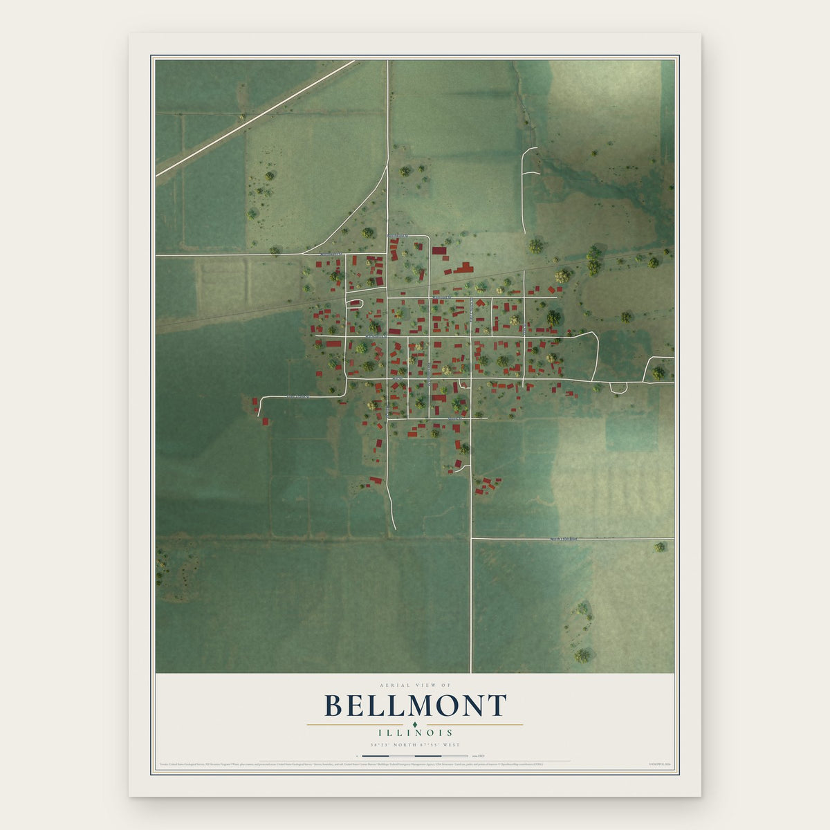 Bellmont, Illinois map print, the full design