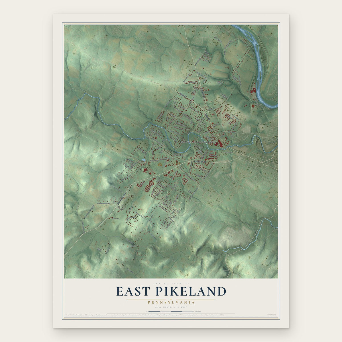 East Pikeland, Pennsylvania map print, the full design