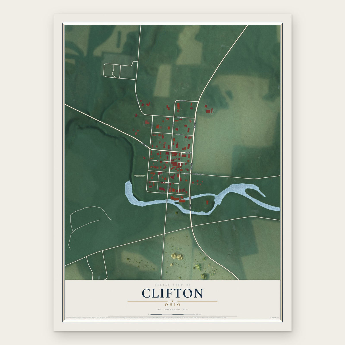 Clifton, Ohio map print, the full design