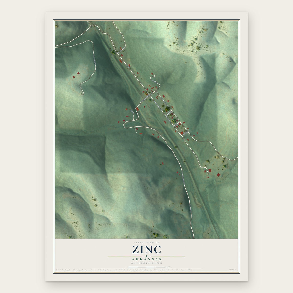 Zinc, Arkansas map print, the full design