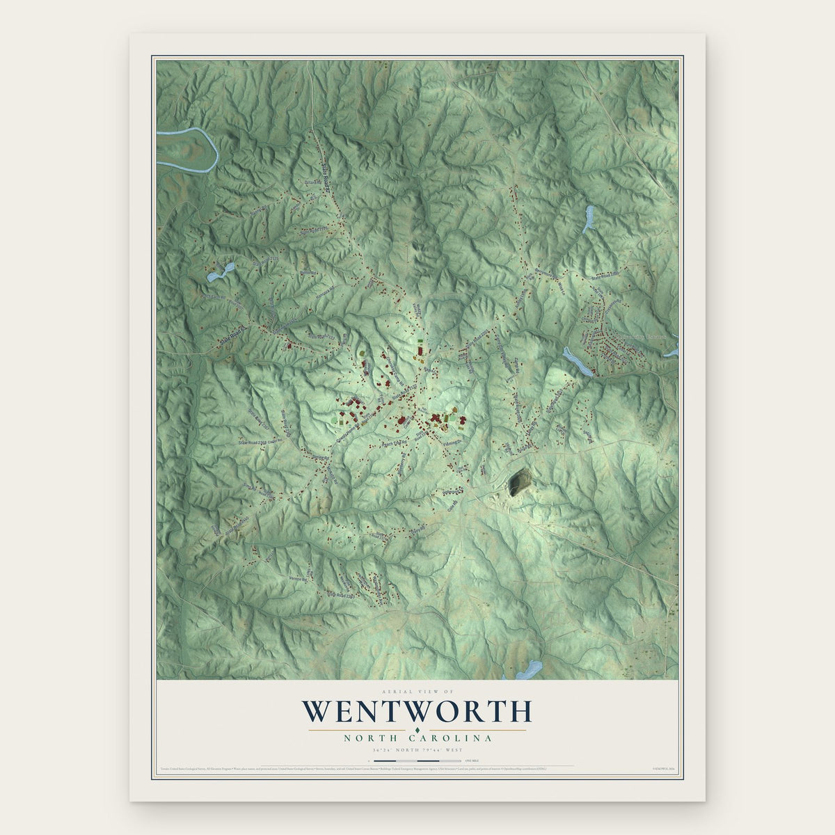 Wentworth, North Carolina map print, the full design