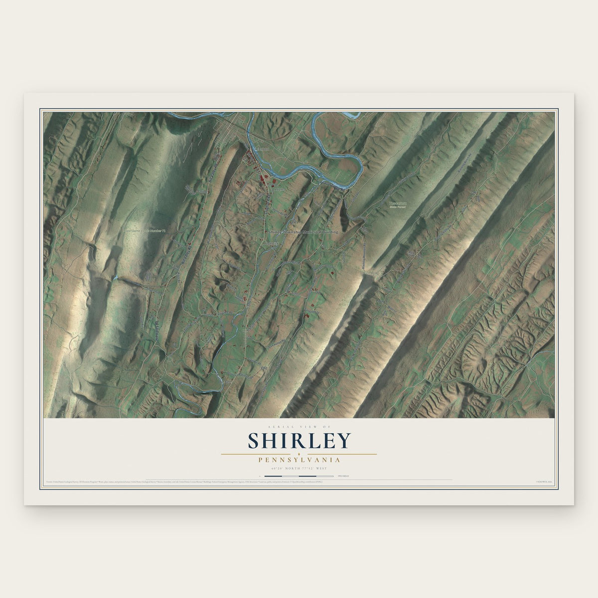 Shirley, Pennsylvania map print, the full design