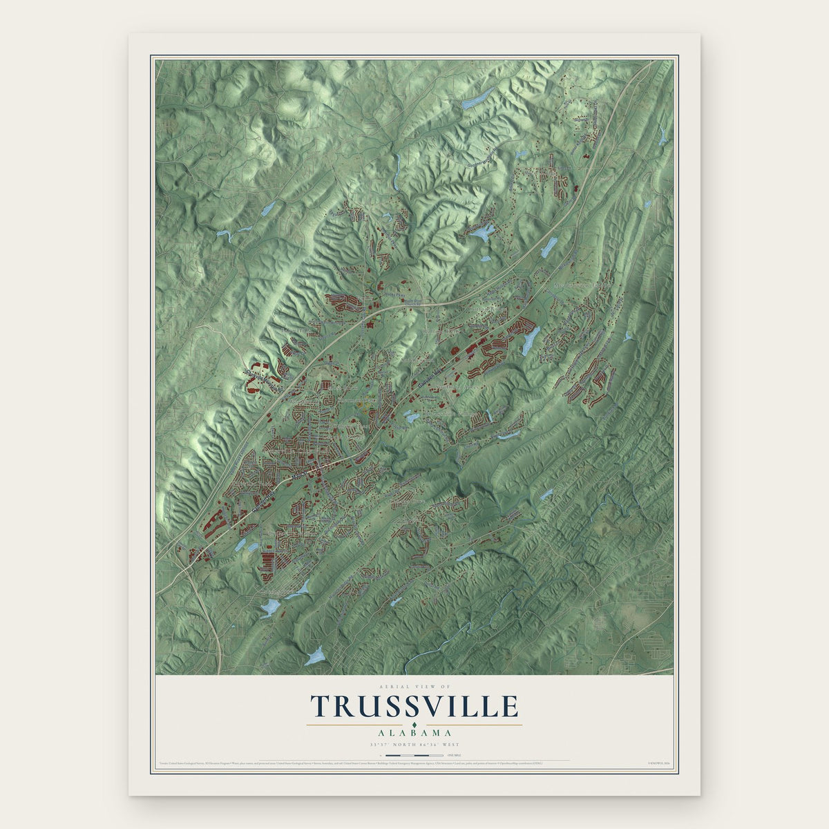 Trussville, Alabama map print, the full design