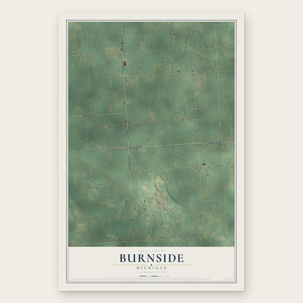 Burnside, Michigan map print, the full design