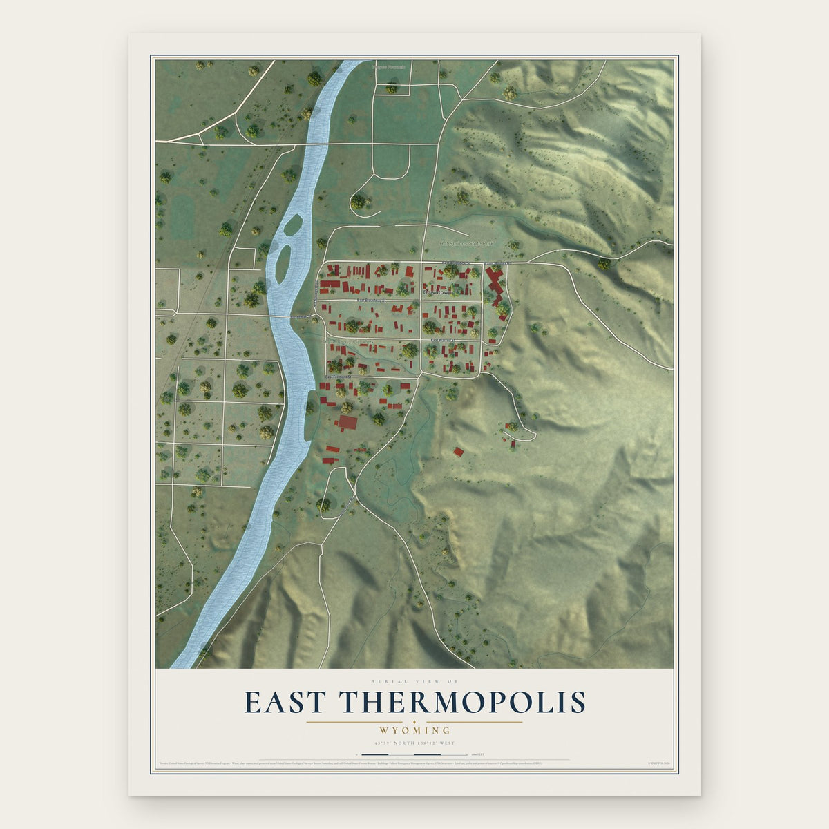 East Thermopolis, Wyoming map print, the full design