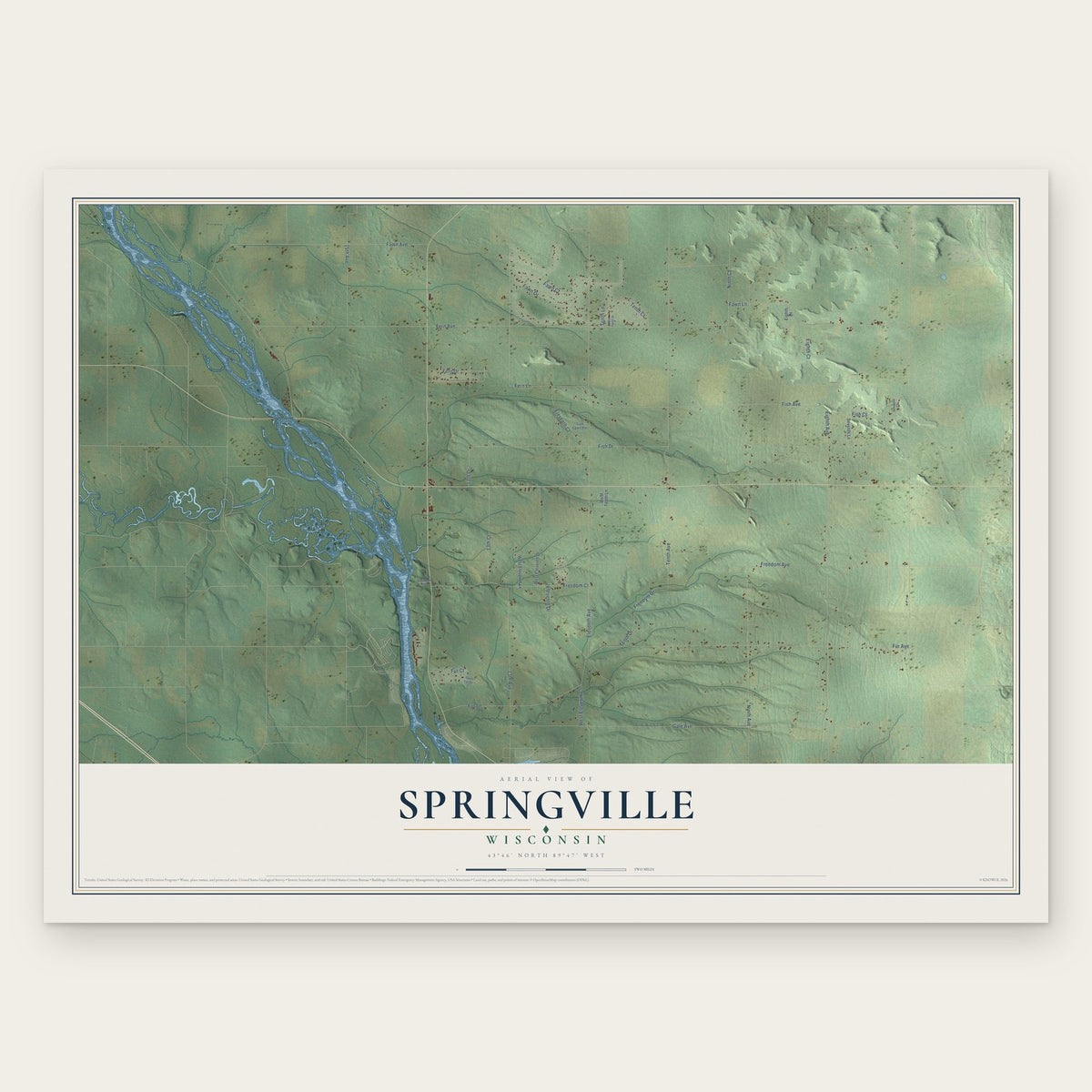Springville, Wisconsin map print, the full design