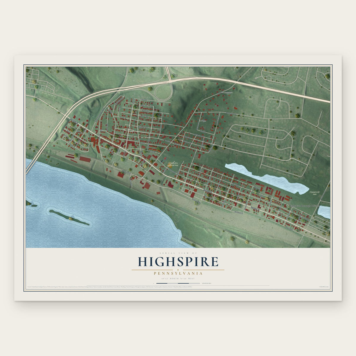 Highspire, Pennsylvania map print, the full design