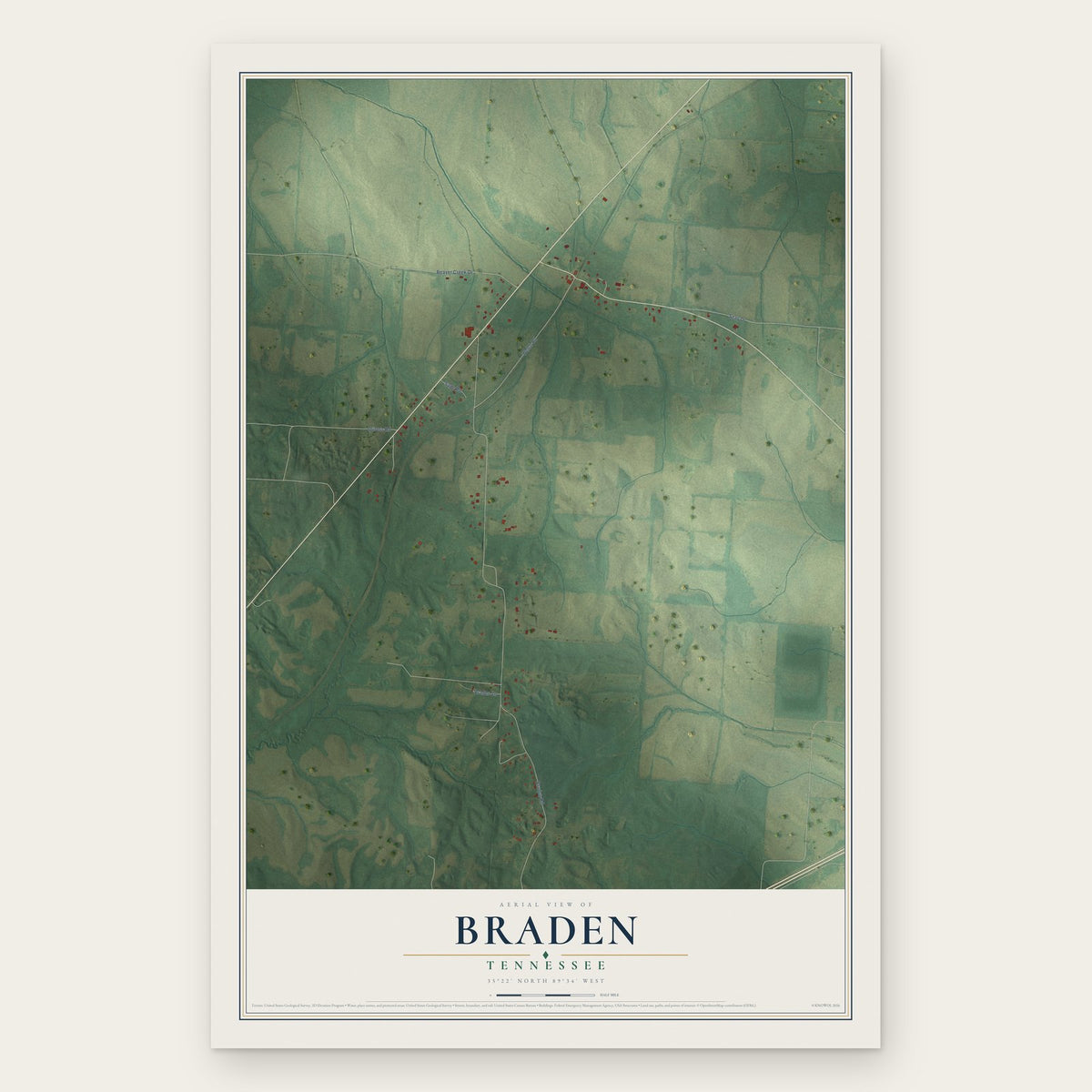 Braden, Tennessee map print, the full design