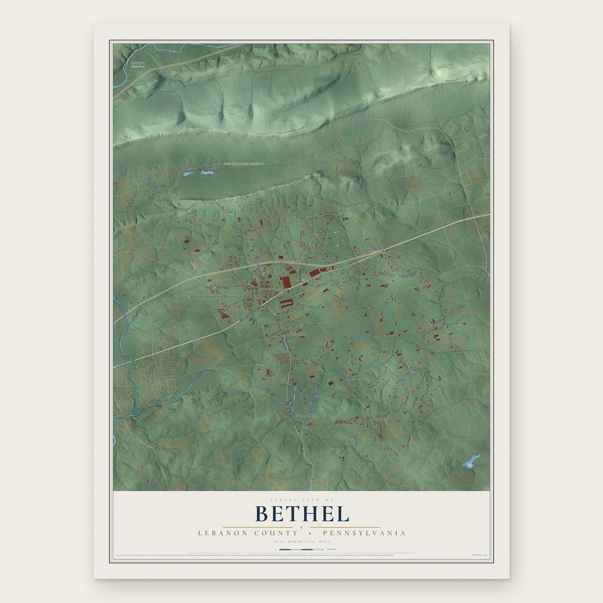 Bethel, Lebanon County, Pennsylvania map print, the full design