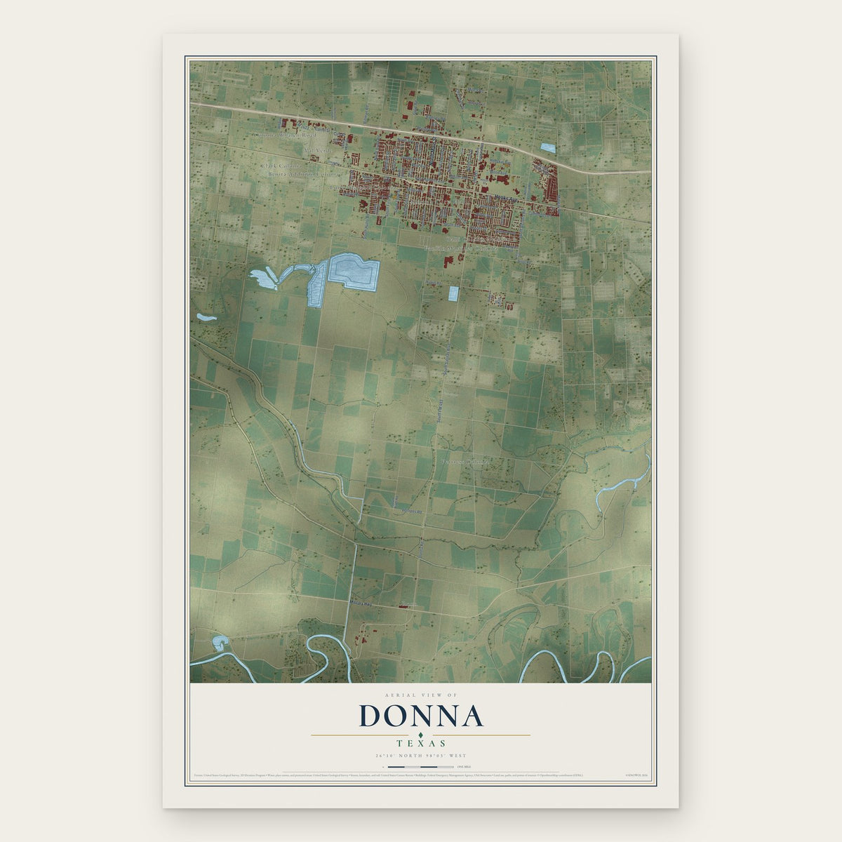 Donna, Texas map print, the full design