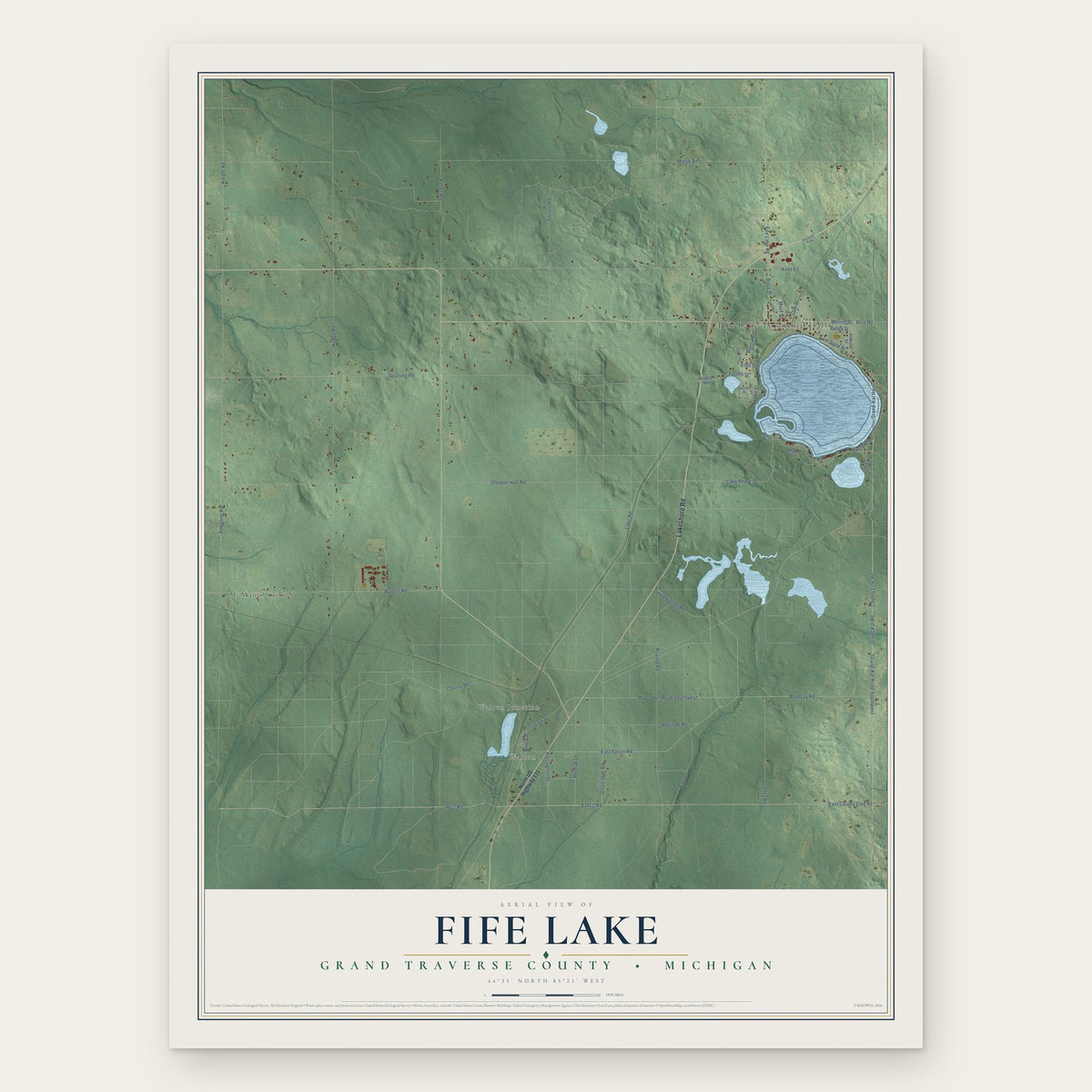Fife Lake, Grand Traverse County, Michigan map print, the full design