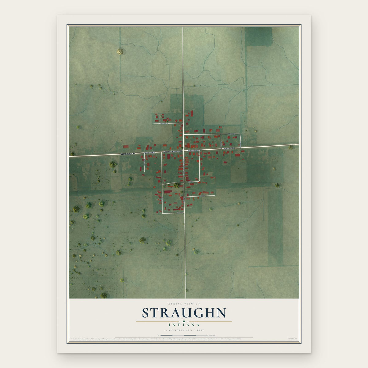 Straughn, Indiana map print, the full design