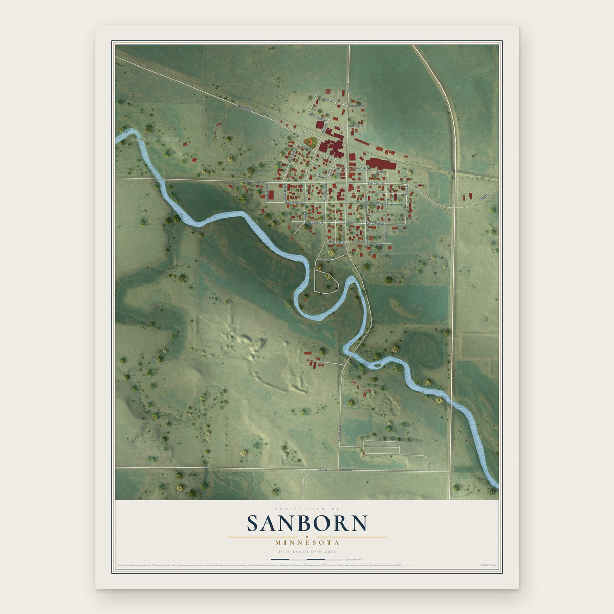 Sanborn, Minnesota map print, the full design