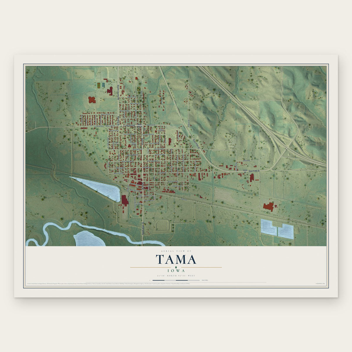 Tama, Iowa map print, the full design