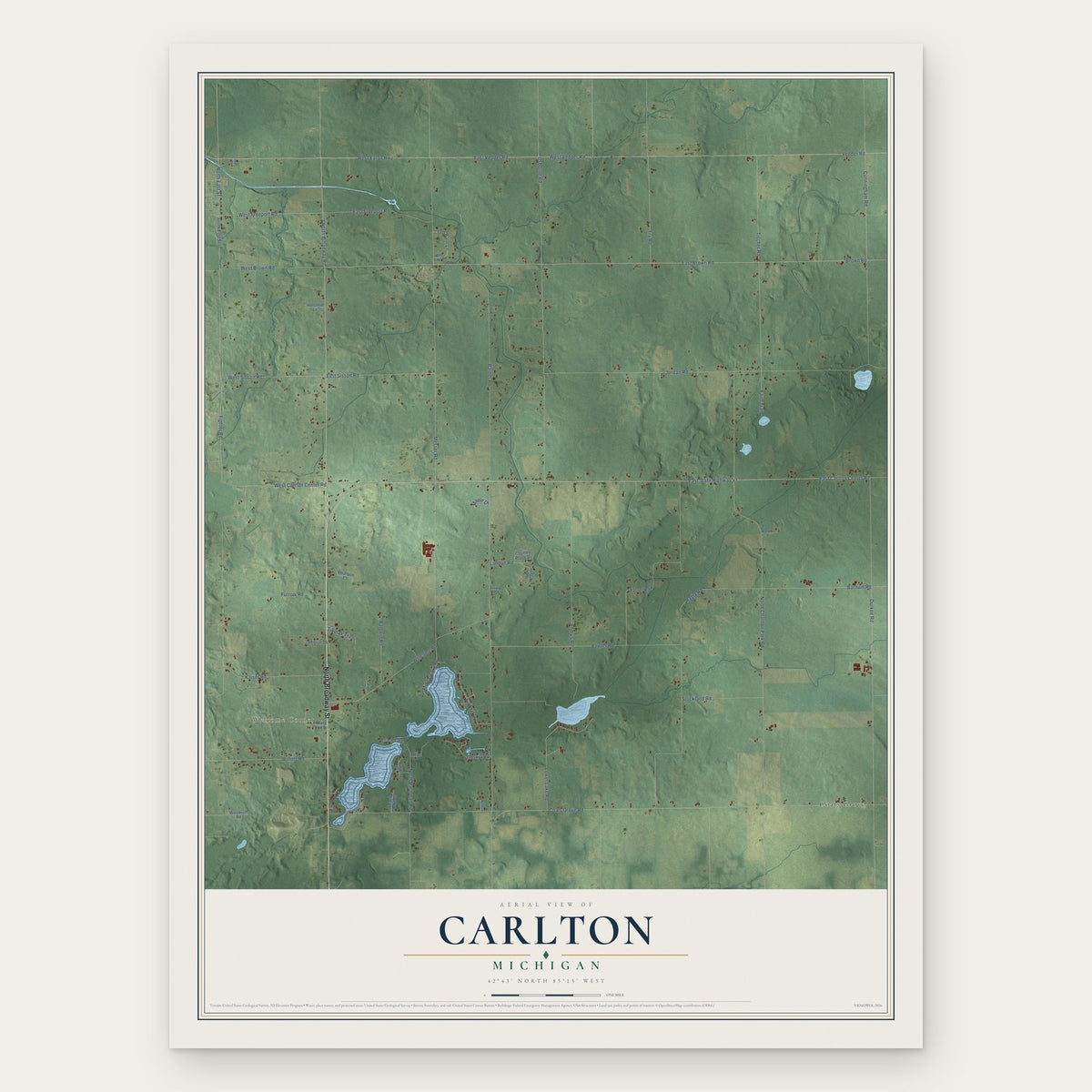 Carlton, Michigan map print, the full design