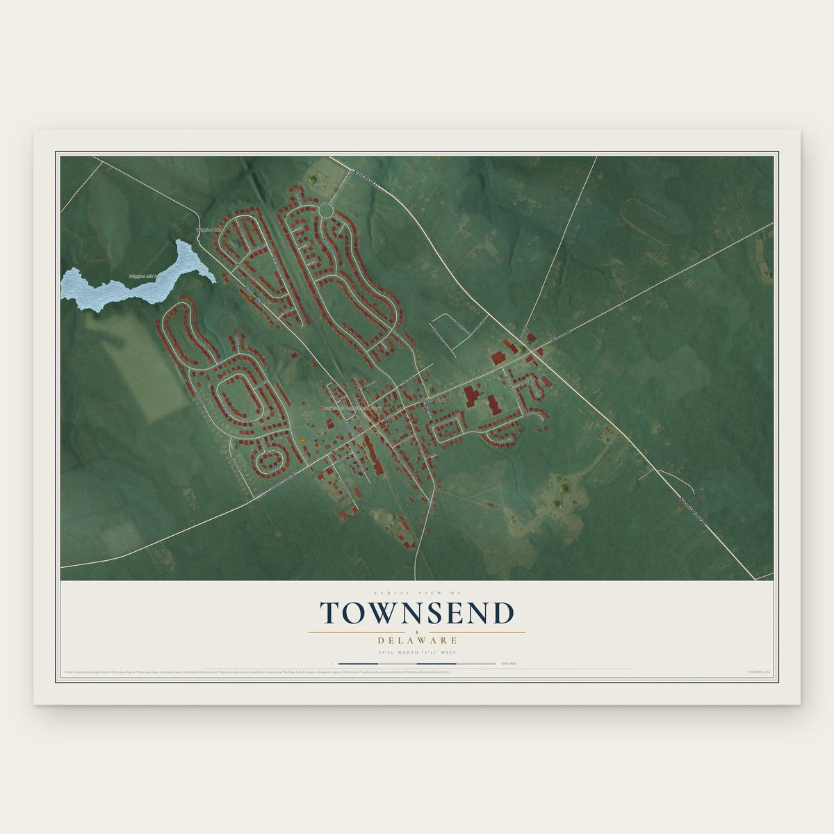 Townsend, Delaware map print, the full design