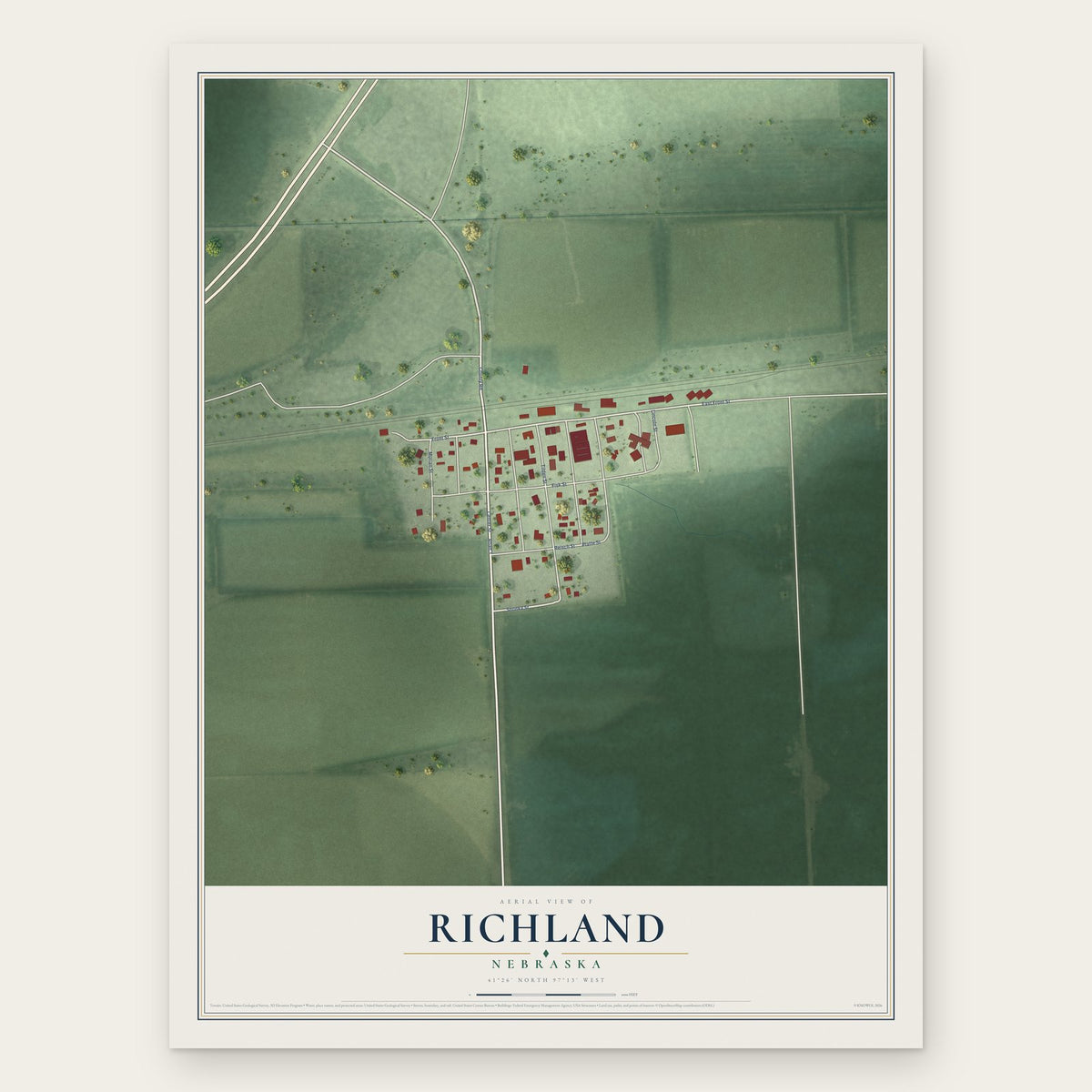 Richland, Nebraska map print, the full design