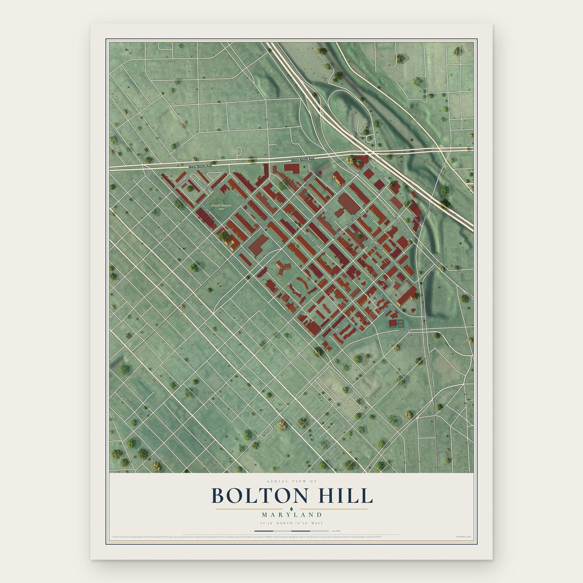 Bolton Hill, Maryland map print, the full design