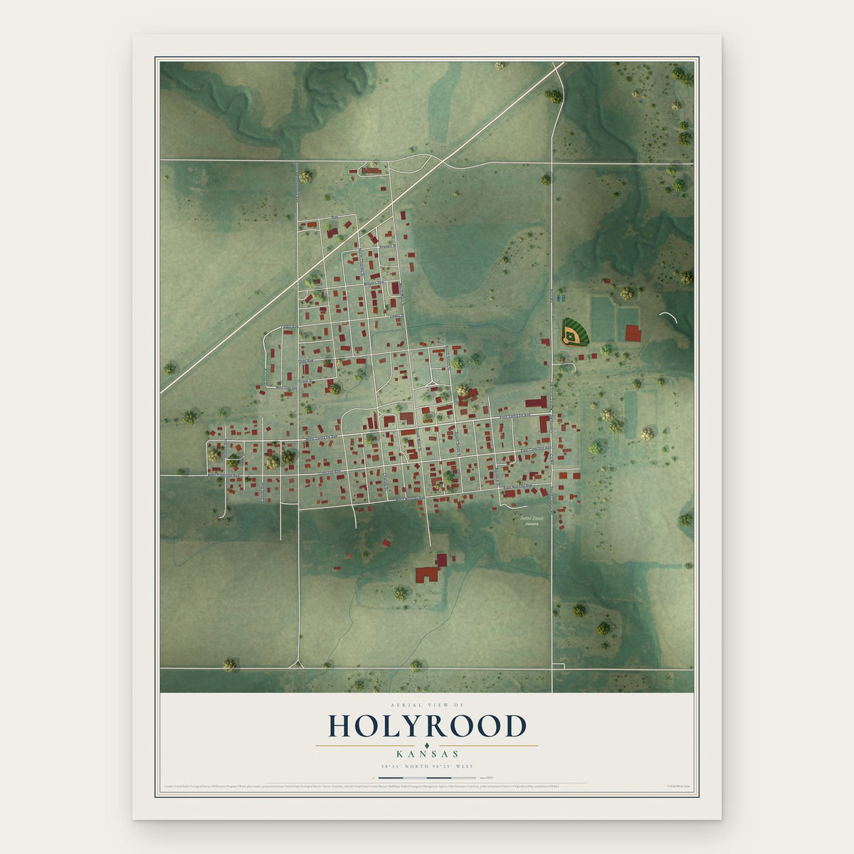 Holyrood, Kansas map print, the full design