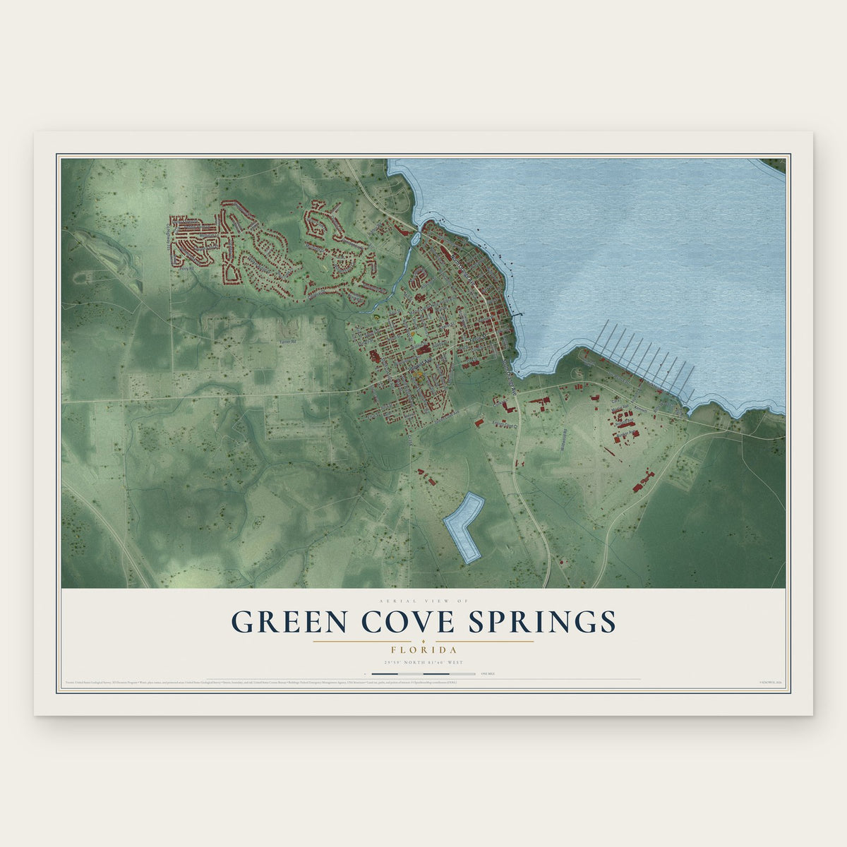 Green Cove Springs, Florida map print, the full design