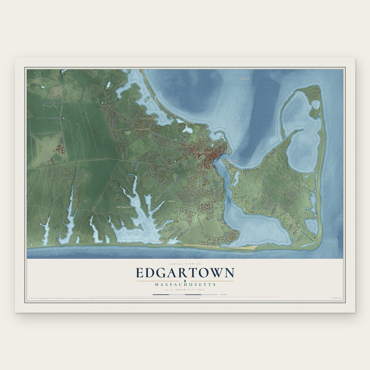 Edgartown, Massachusetts map print, the full design