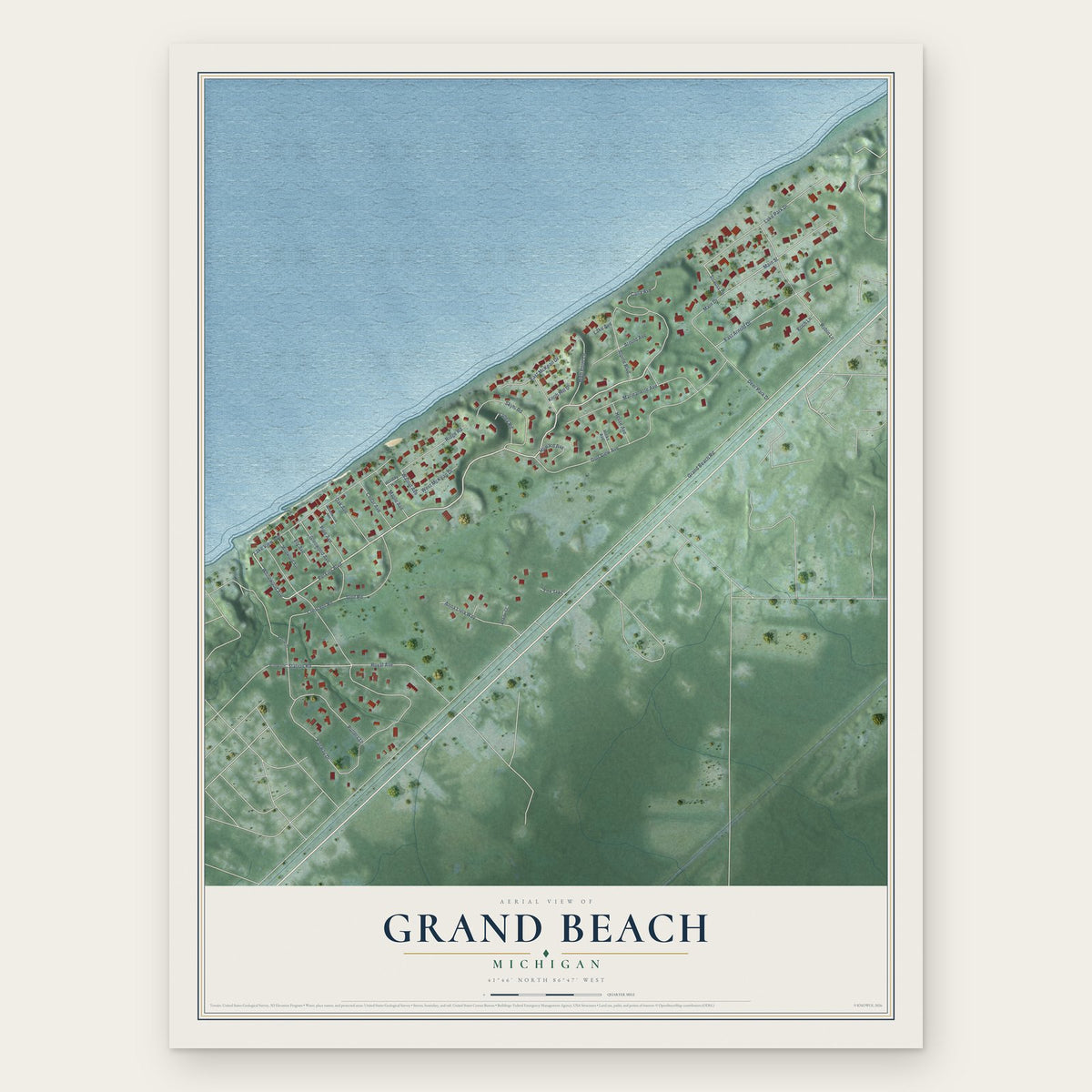 Grand Beach, Michigan map print, the full design