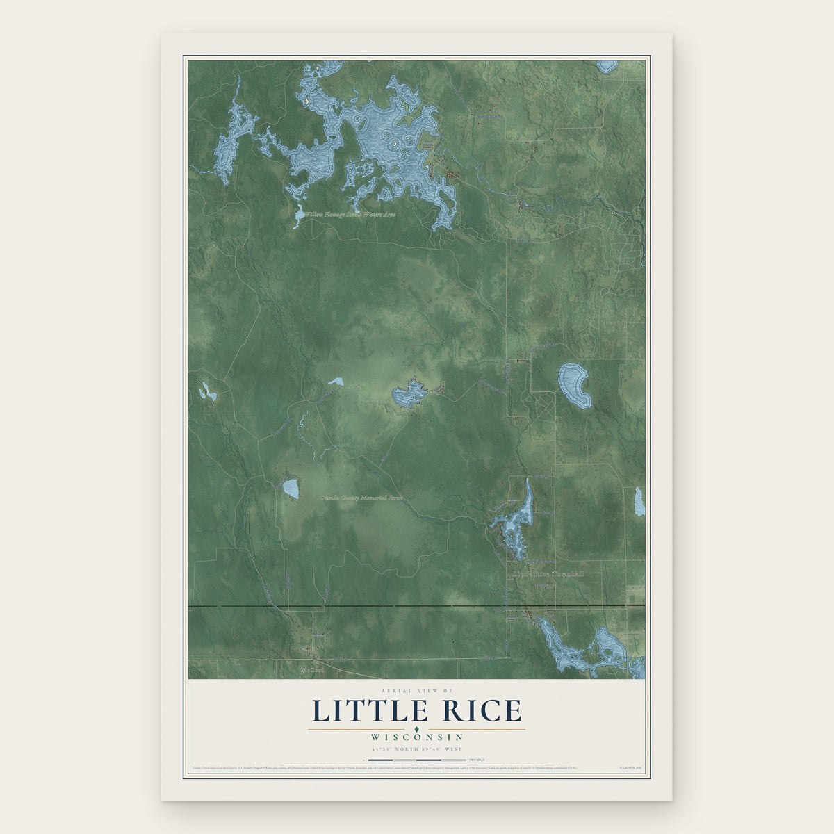 Little Rice, Wisconsin map print, the full design