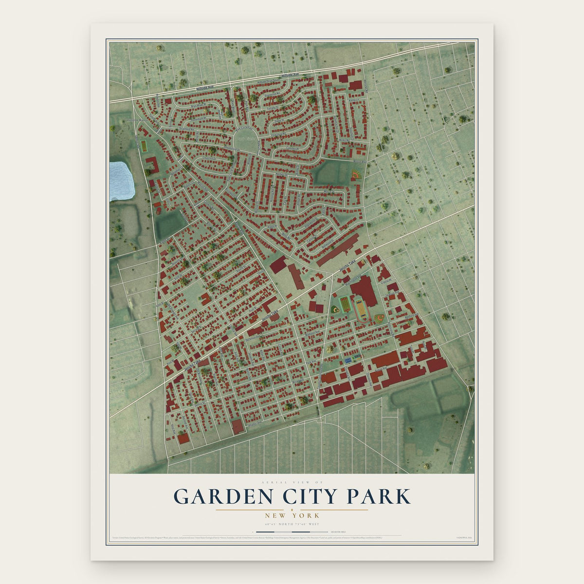 Garden City Park, New York map print, the full design