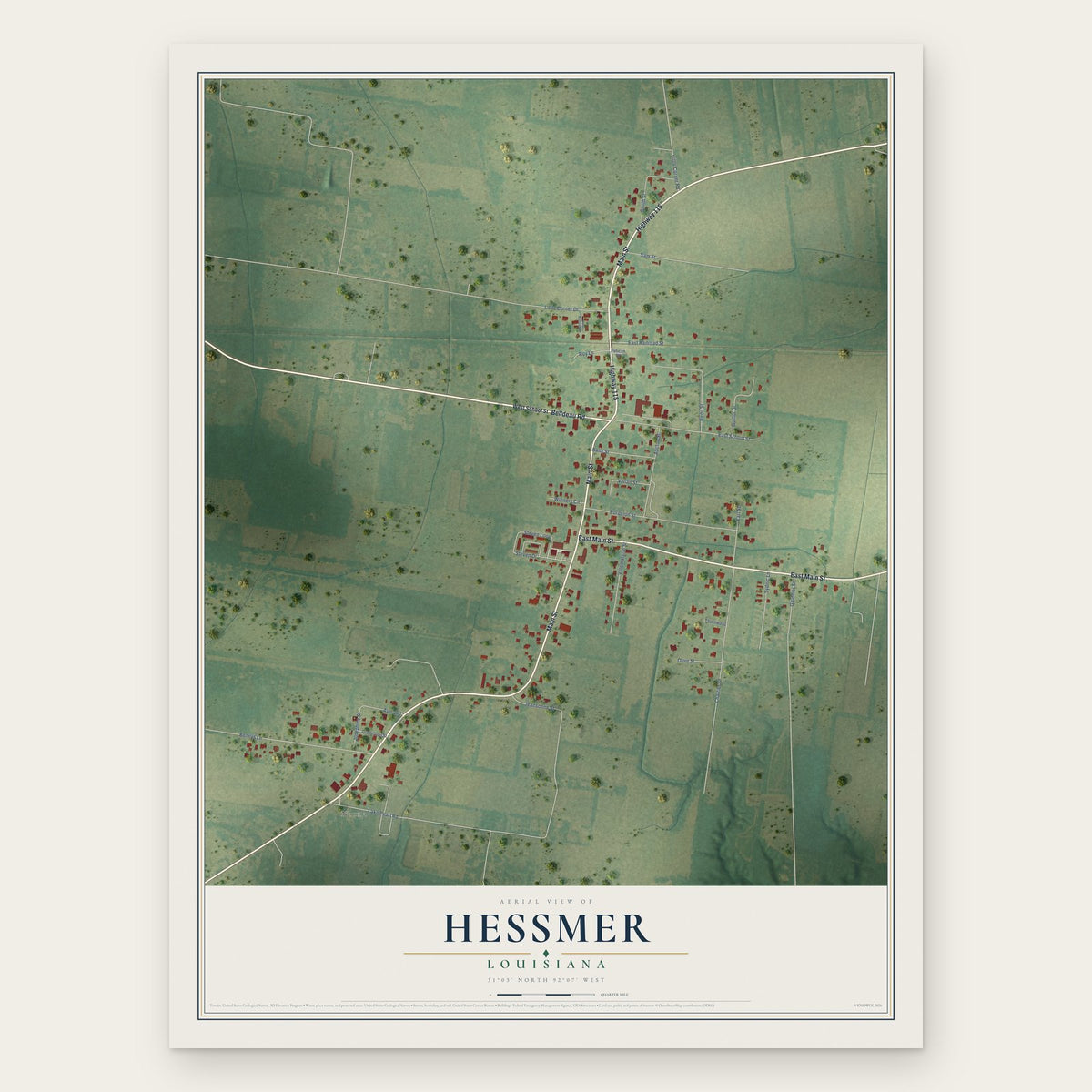 Hessmer, Louisiana map print, the full design