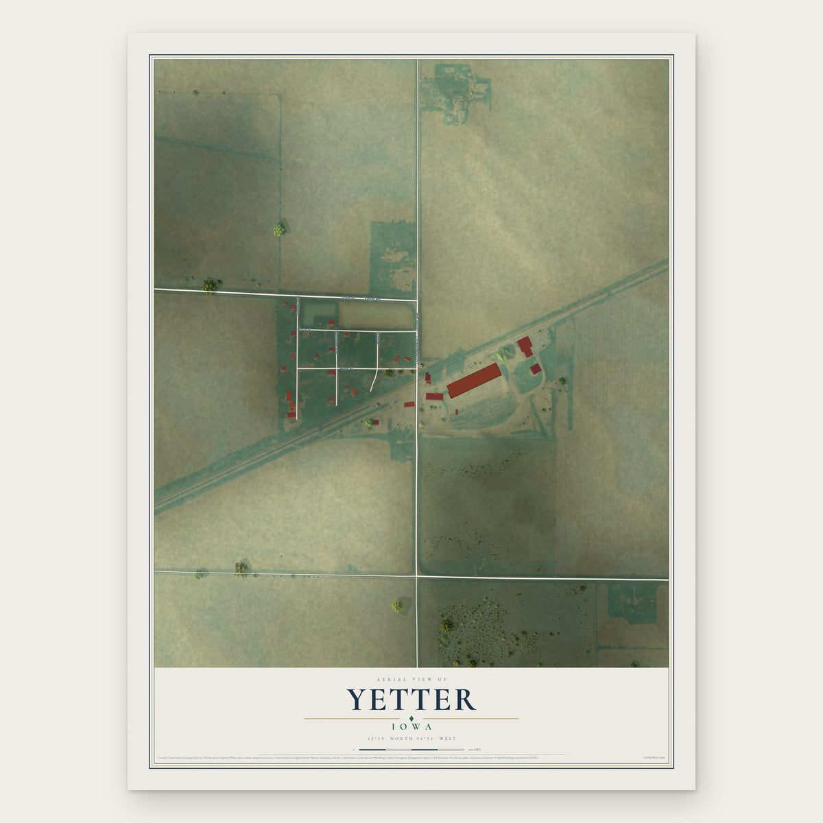 Yetter, Iowa map print, the full design