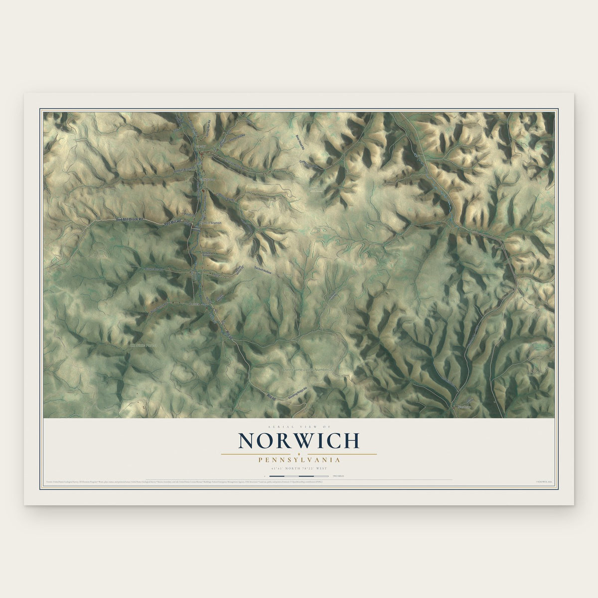Norwich, Pennsylvania map print, the full design