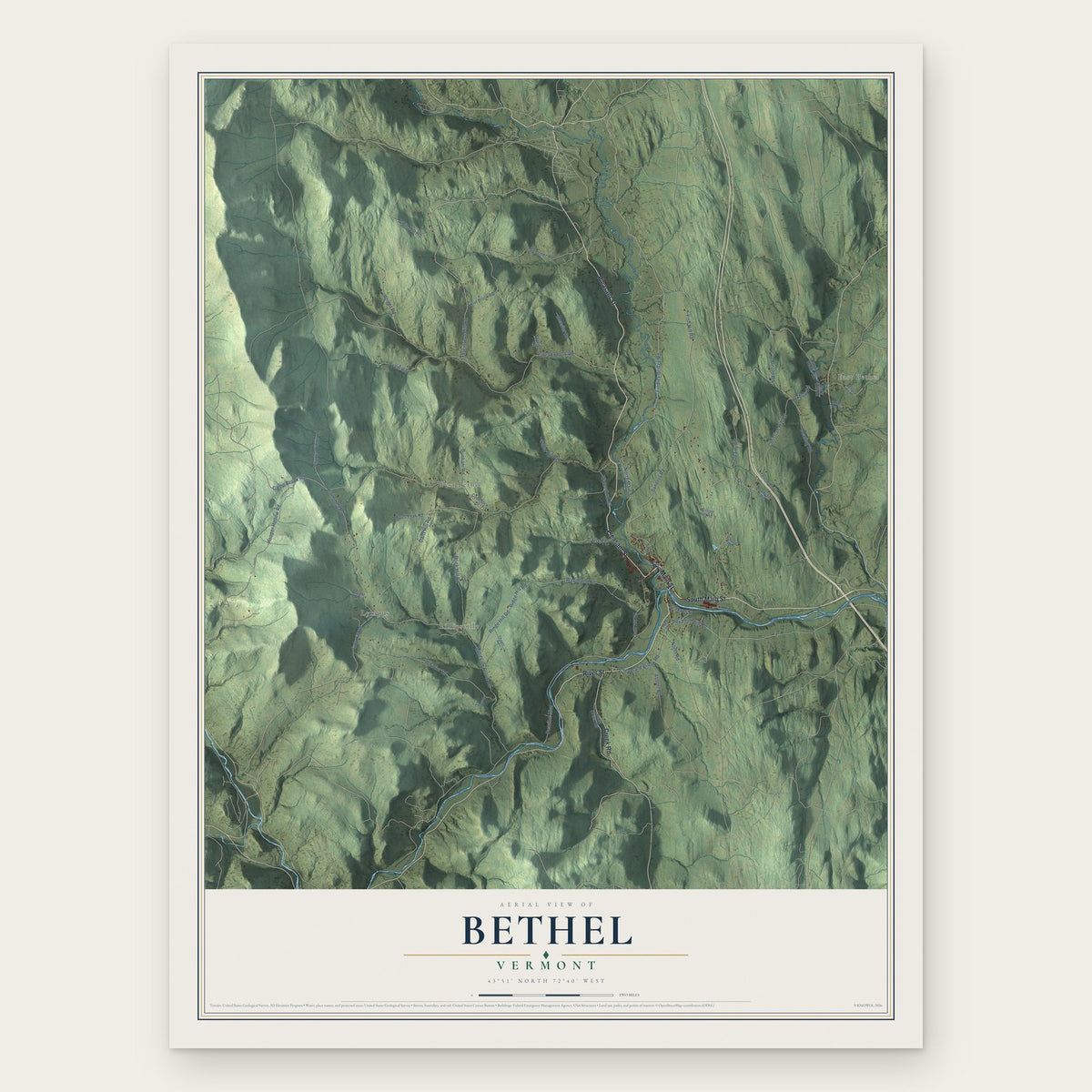 Bethel, Vermont map print, the full design