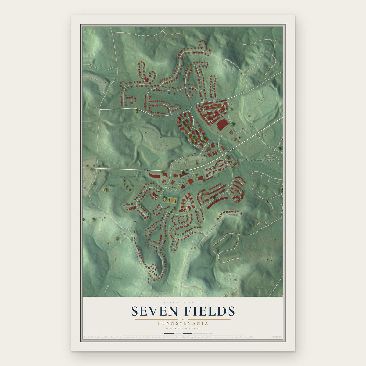 Seven Fields, Pennsylvania map print, the full design