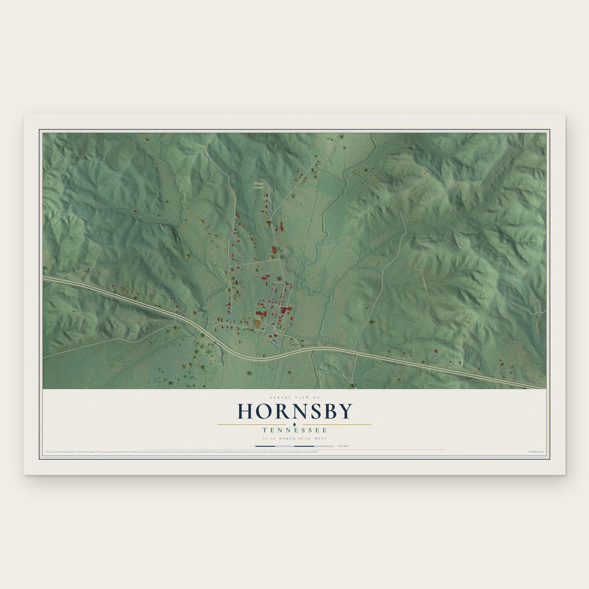 Hornsby, Tennessee map print, the full design
