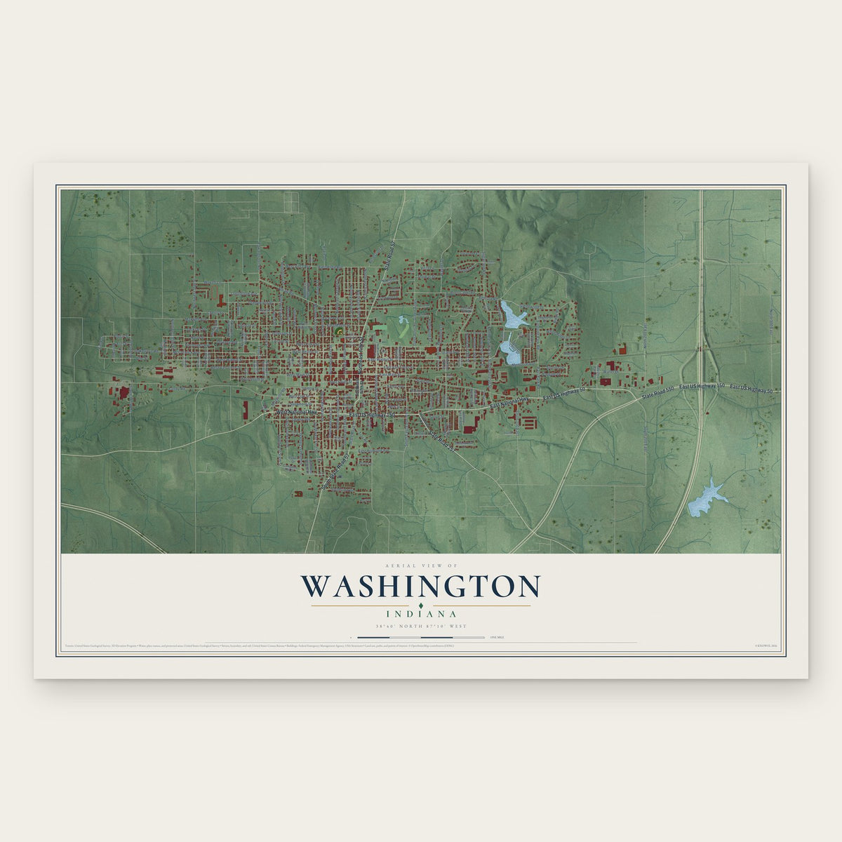 Washington, Indiana map print, the full design