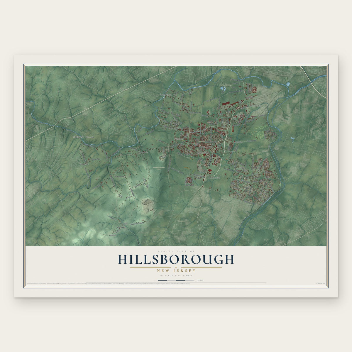 Hillsborough, New Jersey map print, the full design