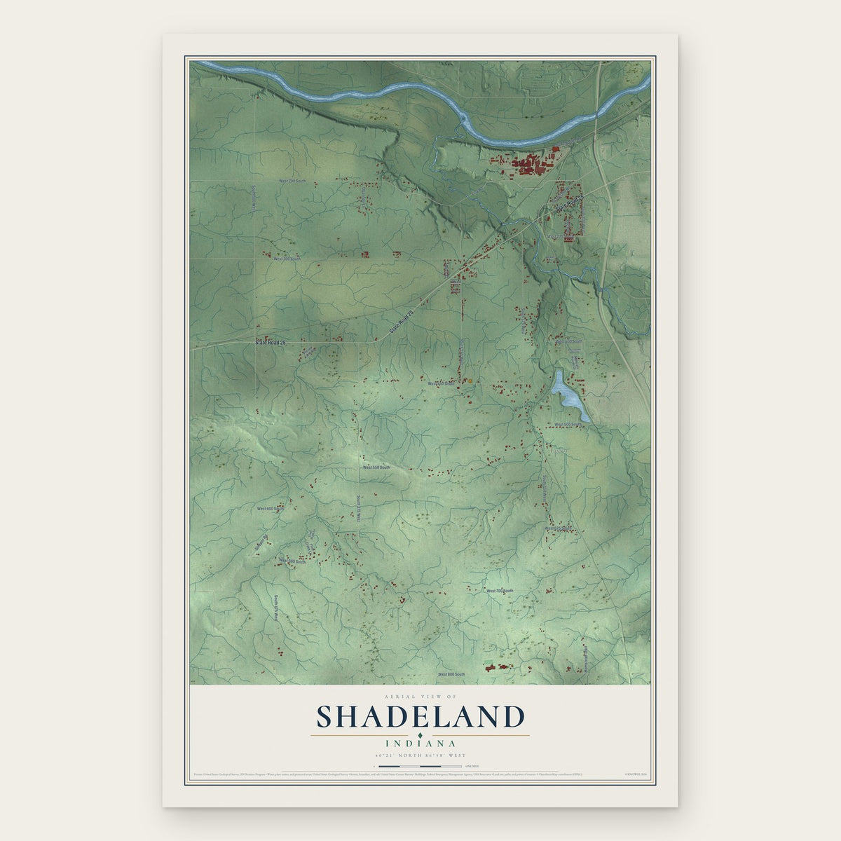 Shadeland, Indiana map print, the full design