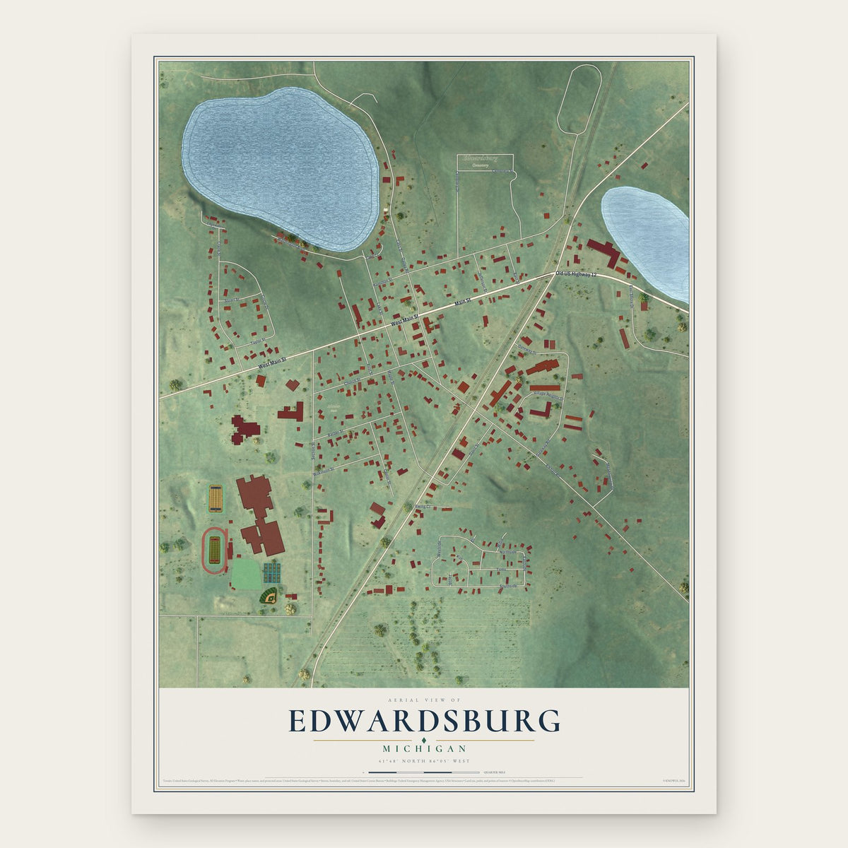 Edwardsburg, Michigan map print, the full design