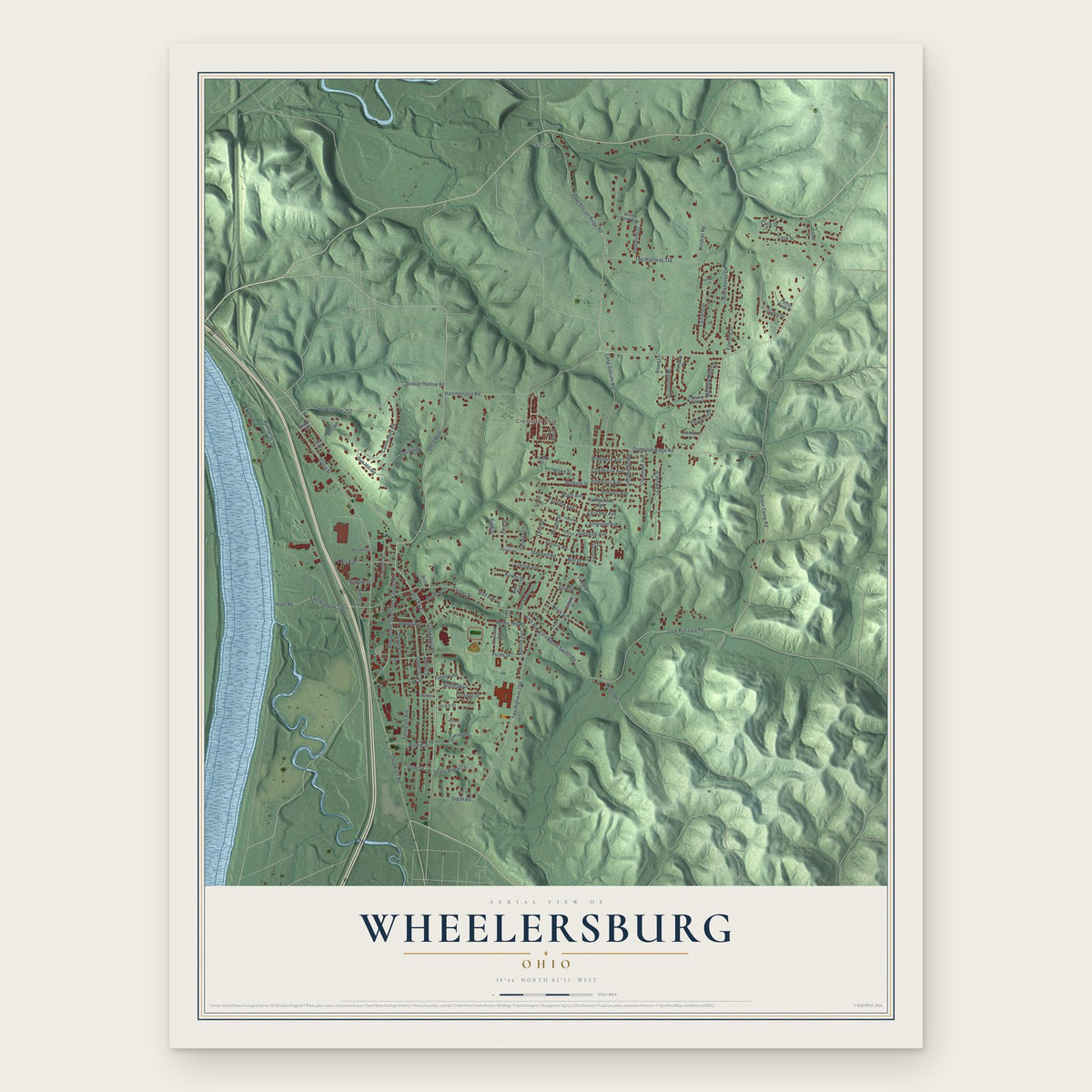 Wheelersburg, Ohio map print, the full design