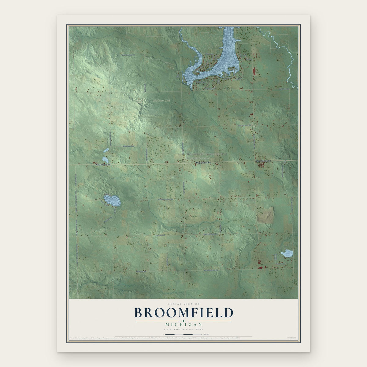 Broomfield, Michigan map print, the full design