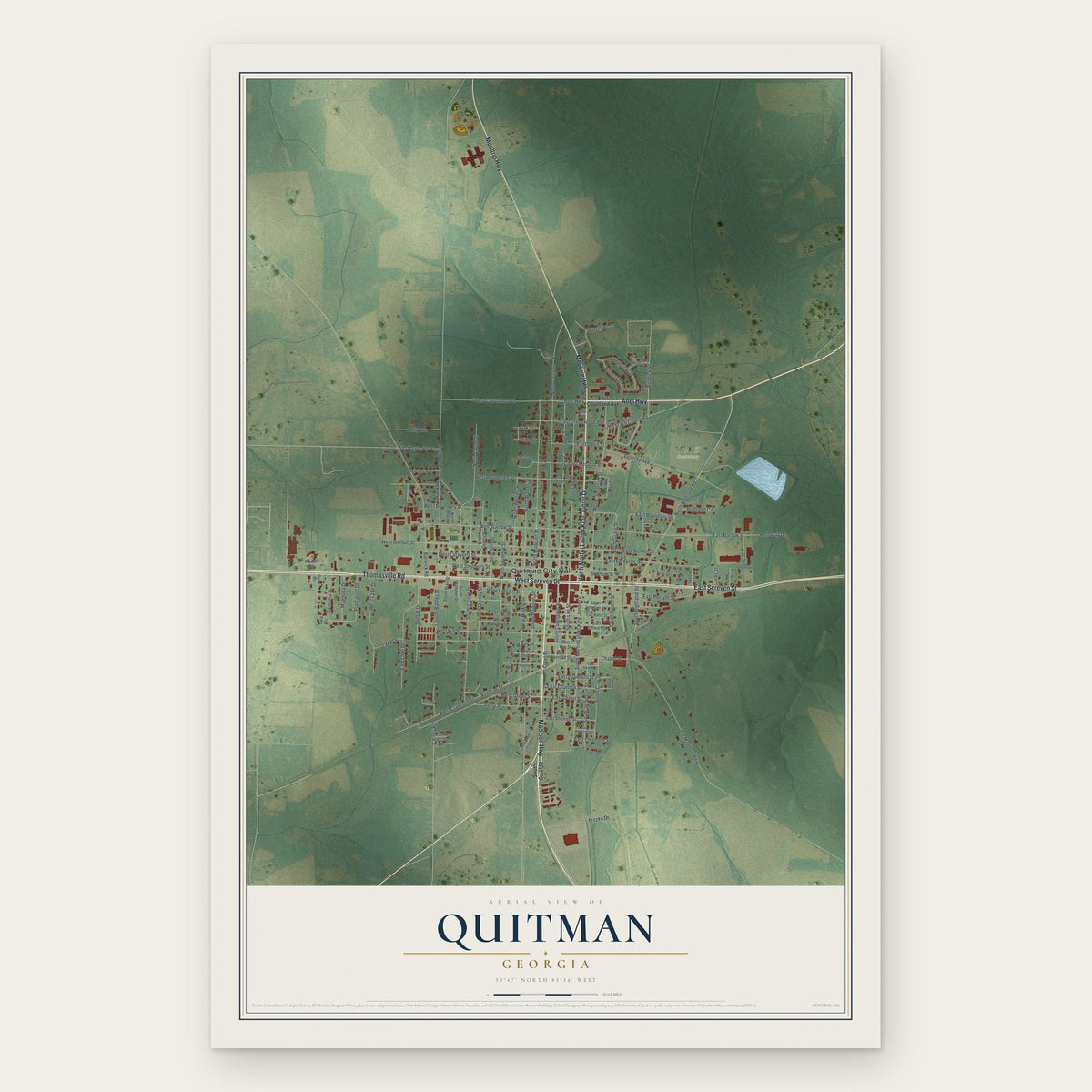 Quitman, Georgia map print, the full design
