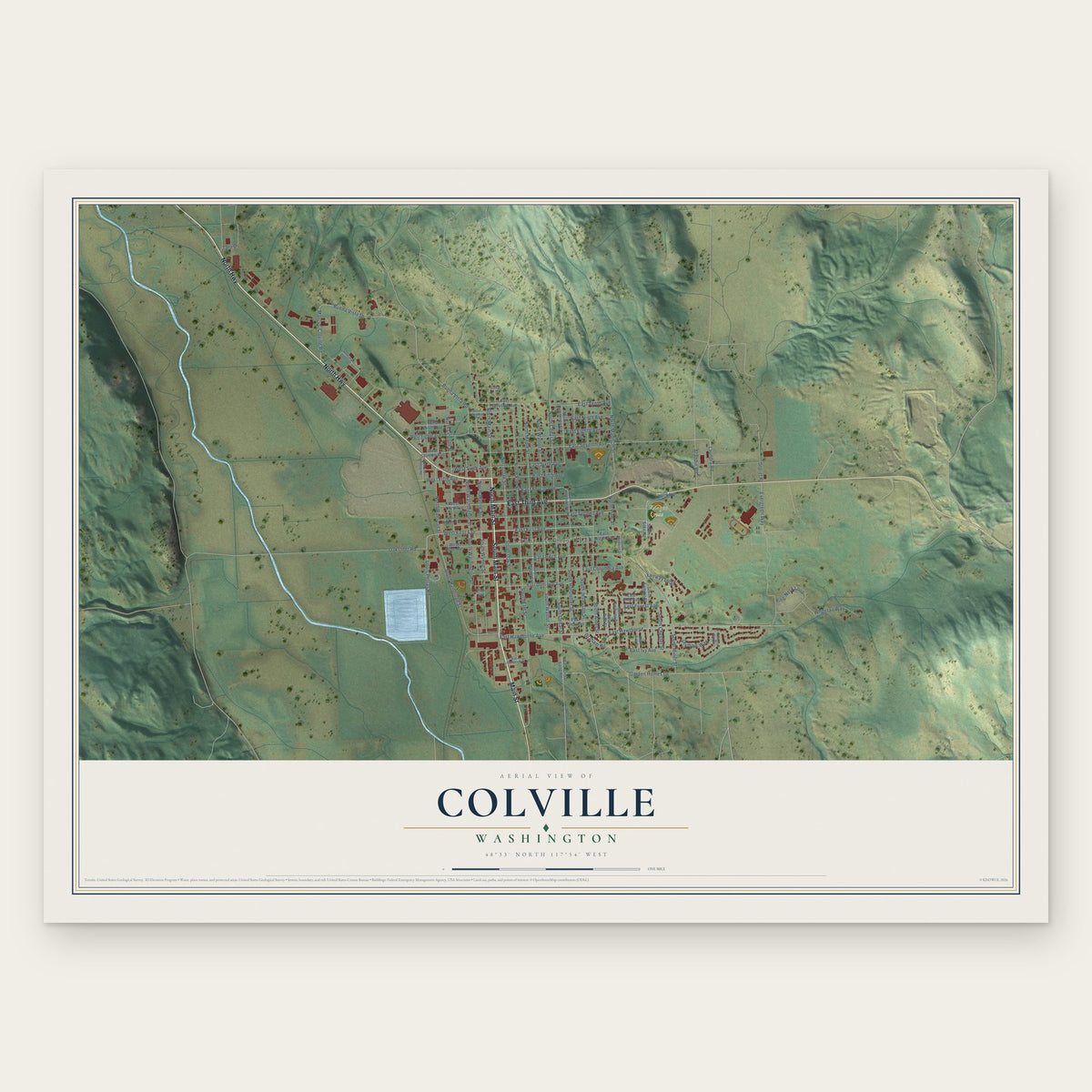 Colville, Washington map print, the full design