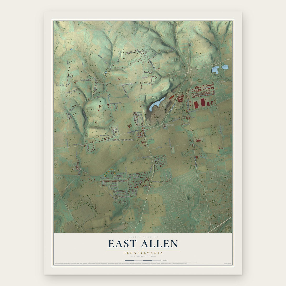 East Allen, Pennsylvania map print, the full design