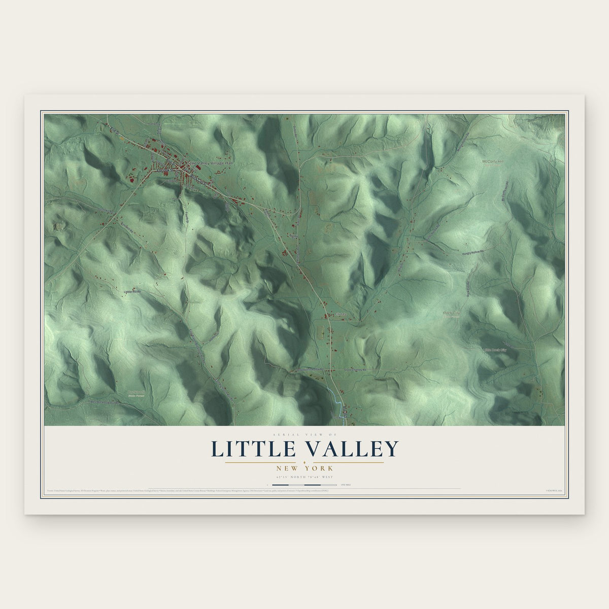 Little Valley, New York map print, the full design
