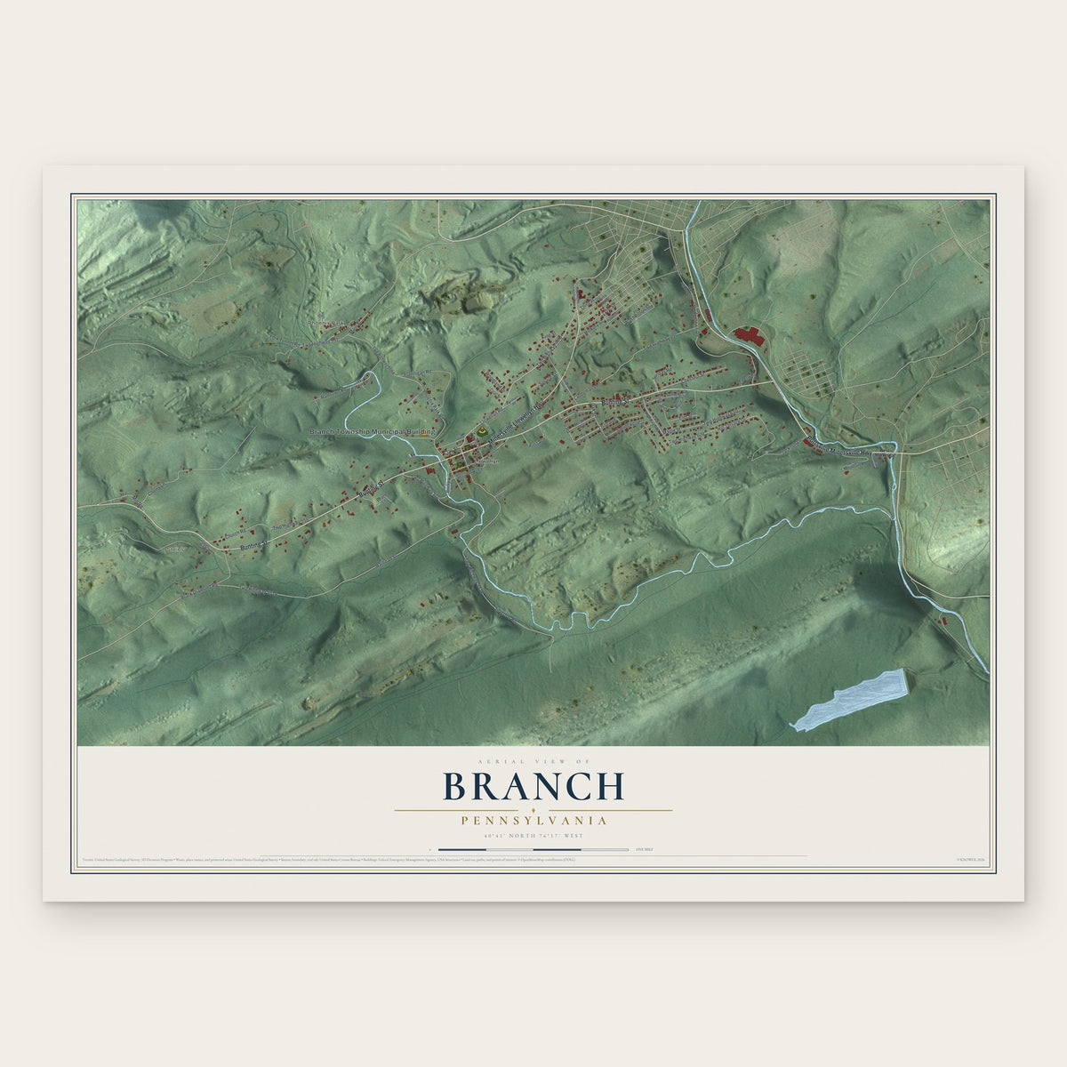 Branch, Pennsylvania map print, the full design
