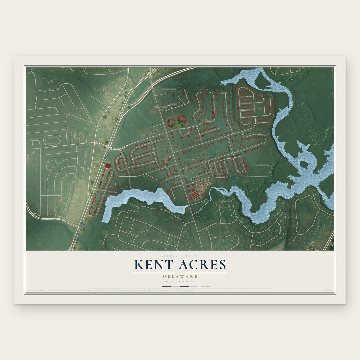 Kent Acres, Delaware map print, the full design