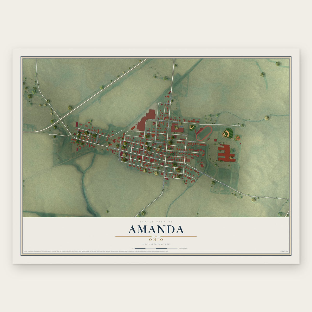 Amanda, Ohio map print, the full design