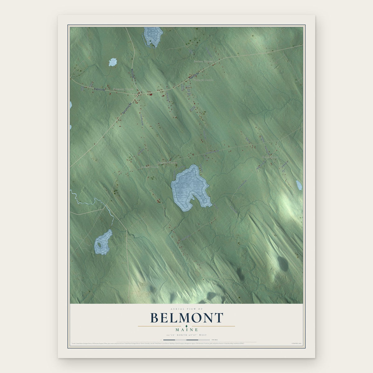 Belmont, Maine map print, the full design